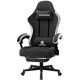 GTPLAYER Gaming Stuhl Ergonomischer Gaming Sessel Schreibtischstuhl mit Stoffoberfläche, Federsitzkissen, Verbindungsarmlehnen und Fußstütze schwarz