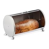 Relaxdays Brotkasten aus Edelstahl, runde Brot Aufbewahrungsbox, H x B x T: 21 x 36,5 x 20 cm, Brotaufbewahrung, Silber