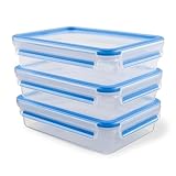 EMSA Clip & Close Frischhaltedosen-Set, rechteckig, 3 x 1,2 L, Aufbewahrungsboxen, 100 Prozent dicht, spülmaschinen-, gefrier-, mikrowellenfest, Blau, Made in Germany, 515645