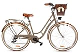 Goetze Retro Damenfahrrad Stillvoll Vintage Holland Citybike, 28 Zoll Alu Räder, 7 Gang Shimano Schaltung, Tiefeinstieger, Korb mit Bezug Gratis!