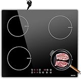 NOXTON Domino Induktionskochfeld 60cm, 3500W, 220-240V Autarkes Induktionskochfeld 4 Platten Einbau mit Stecker, Touch-Bedienung, 9 Heizstufen, 1-99Min Timer, Kindersicherung, Automatische Abschaltung