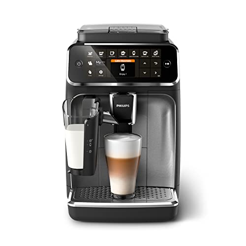 Philips 4300 Serie EP4346/70 Kaffeevollautomat, 8 Kaffeespezialitäten (LatteGo Milchsystem) Matt-Schwarz/Silber-lackierte Arena