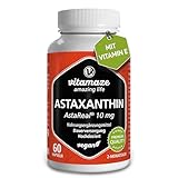 Astaxanthin Kapseln hochdosiert & vegan, 10 mg pro Kapsel, natürliches Astaxanthin Pulver aus der Blutregenalge, 60 Kapseln für 2 Monate, Nahrungsergänzungsmittel ohne Zusatzstoffe