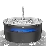 Tyonto Edelstahl Katzenbrunnen Trinkbrunnen mit LED-Licht,3.2L,Ultra-Leise,Wasserspender Fountain USB-Stromversorgung,Wasserbrunnen Aktivkohle,Mehrstufige Filtration