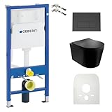 Lavita WC Set: Duofix Basic Vorwandelement + Lavita Wand Tiefspül WC Versoni Black Spülrandlos Tornado Spülsystem + WC Sitz mit Absenkautomatik + Bedienplatte Delta 25 Schwarzer Knopf Komplettset