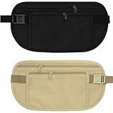 KOLZEMV 2PCS Versteckte Flache Bauchtasche, wasserdichte tasche Diebstahlsichere Geldgürtel Reise Bauchtasche für Damen und Herren Anti-Diebstahl Reise Gürteltasche für Handy Reisepass Bargeld