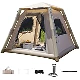 Kabxhueo Aufblasbare Zelt mit Pumpe 4 Personen Zelte für Camping Campingzelt Glamping Zelte große Familie Kuppelzelt Wasserdicht mit 4 Mesh Fenster & Türen einfache Einrichtung für Wandern Backpacking