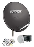 SCHWAIGER -548- Sat Anlage, Satellitenschüssel mit Quad LNB (digital) & 8 F-Steckern 7 mm, Sat Antenne aus Aluminium, Anthrazit, 74,5 x 84,5 cm