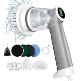 Reinigungsbürste elektrisch Bad,elektrische bürste zum putzen mit Led Anzeige,Spin Scrubber mit 6 Bürstenköpfe,Handheld Cleaning Brush für Haushalt,Boden,Autoreifen,Typ-C schnell Aufladung, 2 Modi