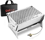 ovicue Grill groß L | Mobiler Steck-Gasgrill – Tragbarer Edelstahlgrill mit Stecksystem – Gas- & Holzkohlebetrieb – Inkl. Tragetasche – Perfekt für Camping, Balkon, Garten & Outdoor
