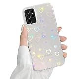 QUESPLE Kompatibel mit Samsung Galaxy S21 Ultra Hülle Transparent Glitzer Herz Muster für Frauen Mädchen Mode Weiche Langlebige Schlanke TPU Handyhülle, Hart PC Rückseite Kratzfest