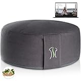 BACKLAxx ® Yoga Kissen, Meditationskissen XL 35cm [30% mehr Sitzfläche], 15cm hoch mit Buchweizenfüllung, perfektes Meditation Zubehör, Yogakissen rund inkl. Videokurs - Pouf Sitzkissen Boden