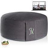 BACKLAxx® Yoga Kissen, Meditationskissen XL 35cm [30% mehr Sitzfläche], 15cm hoch mit Buchweizenfüllung, perfektes Meditation Zubehör, Yogakissen rund inkl. Videokurs - Pouf Sitzkissen Boden