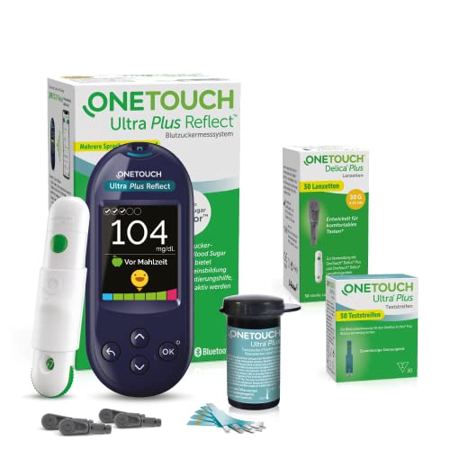 OneTouch Ultra Plus Reflect Starter Set mg/dL: 1 Blutzuckermessgerät, 40 Teststreifen, 1 Lanzettengerät und 40 Lanzetten
