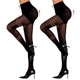 Yilanmy 2 Paar Kompressionsstrumpfhose für Damen 50 DEN Semi-Blickdicht Nylonstrumpfhose(Schwarz, XL)