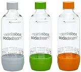 SodaStream Aktions-Set Pet-Flaschen 2+1, 3x 1L, aus bruchfestem kristallklarem PET in den Farben Weiß, Grün, Orange