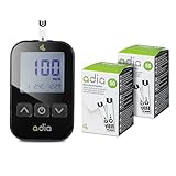 adia Diabetes-Starter-Set inkl. Blutzuckermessgerät (mg/dl) mit 110 Blutzuckerteststreifen, Stechhilfe und Lanzetten – Einfache Selbstkontrolle bei Diabetes