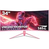 Great voell 86.4 cm Pink Ultrawide Curved Gaming Monitor - 165Hz, UWQHD 3440x1440, 1500R, 1ms MPRT, HDR, FreeSync, 99% sRGB, HDMI & DP, VESA Mount, Eye Care