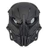 Taktische Airsoft Maske, Grau Lens Full Face Skull Paintball Schutzmaske für Cs Wargame Halloween Cosplay Kostüm Party Schwarz