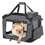 Feandrea Hundebox faltbar, Transportbox Hund, M, Hundetasche, Oxford-Gewebe, Netzstoff, atmungsaktiv tragbar transportabel, Metallrahmen, mit Griffen, Taschen, 60 x 42 x 42 cm, grau PDC60GY