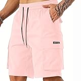 YSFWL Cargo Short Herren Sommer Kurze Hosen Jogginghose Wanderhose mit Taschen Arbeitshose Klassisch Cargohose Bequeme Freizeithose Stretch Bermudashorts Locker Chino Short Arbeitsshorts(#C Pink,3XL)