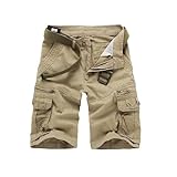 Calsky Leichte Herren-Cargo-Shorts mit mehreren Taschen, lässige Outdoor-Twill-Shorts mit Reißverschlusstaschen, 8 Taschen, ohne Gürtel, Khaki, 50