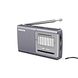 XHDATA D219 UKW/FM/AM Weltempfänger Mini Radio Batteriebetrieben, Retro für Haushalt Outdoor Camping Wandern Tragbar Grau