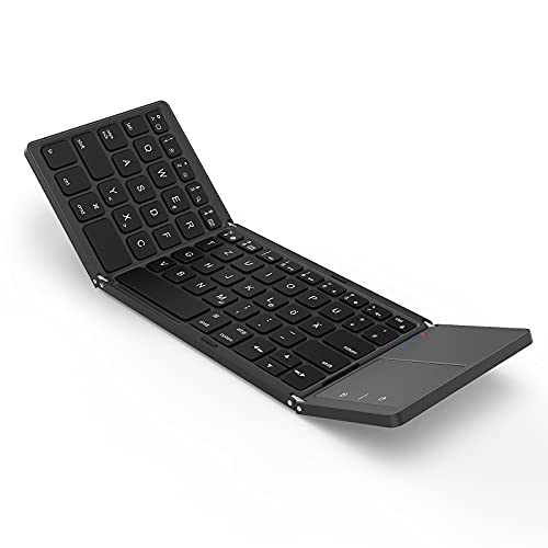 ASHU Faltbare Bluetooth Tastatur mit Touchpad, Wiederaufladbare Ultra-Dünne Tastatur mit Dual Bluetoooth Kanals, Deutsches Layout QWERTZ Tablet Tastatur für MacOS/IOS/IPadOS, Schwarz