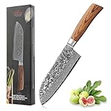 Wakoli EDIB Pro Santokumesser – 17 cm Klinge aus 67 Lagen Damaststahl mit VG10-Kern, 32 cm Gesamtlänge, ergonomischer Pakkaholzgriff, Damast Küchenmesser für Fleisch, Fisch & Gemüse in Geschenkbox