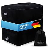 Feluna® Fußablage Fußstütze Höhen-Kissen Reisekissen für Zug, Auto & Flugzeug-Kissen, aufblasbares Travel Fußablage-Kissen Strand- & Campingkissen Multifunktionskissen bis zu 45x30x42 cm (Schwarz)