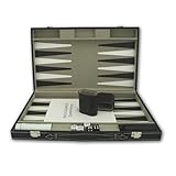 PrimoGames Attaché Koffer Backgammon Spiel - Edles Kunstleder Backgammon-Set mit feinem Filz Innenbezug - 48 x 38 cm groß - inkl. Würfelbechern