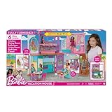 Barbie HCD50 - Malibu Ferien-Haus (klappbar), Puppenhaus mit Möbeln und diversen Zubehör-Teilen, Spielzeug für Kinder ab 3 Jahren