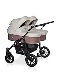 Riko Basic kinderwagen 2 in 1 SAXO für Zwillinge – 2 baby Gondeln – kinderwagen für 2 kinder – Ventilatoren und Verdeck – geräumiger Korb und Tasche – Zentralbremse – Latte