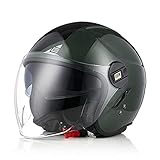 ORIGINE Motorradhelm Jethelm Roller Helm Scooter Helm Chopper Helm Moped Mofa Helm mit Doppelvisier ECE Zertifizierung (Next Black Army Green,L)