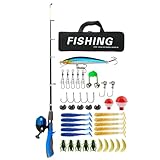 COMFOLIVING Angelausrüstung für Kinder, Angelset für Kinder, Angelgerät Set - 1,6 m / 5,25 Fuß Teleskoprute und Rolle Kombi-Set mit Köderbox Tasche