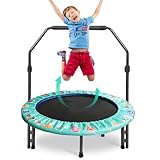 Trampolin Kinder Ø 92cm Mini Kindertrampolin mit Verstellbarer Griff & gepolsterter Sicherheitsabdeckung, Indoor & Outdoor Kleinkind-Trampolin für ab 3 Jahre, bis zu 60kg, Grün