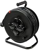 Varytec 50 m 4-fach Schuko Kabeltrommel Baustellen Verlängerungskabel IP44 H07RN-F 3G1,5, Schwarz (für den Außenbereich und den Einsatz auf Baustellen)