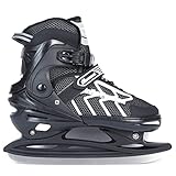 Verstellbar Eishockey Schlittschuhe für Herren Damen Erwachsene Kinder, Edelstahl Ice Skates, Eislaufschuhe mit Schnellschnürsystem & Push-Lock-Schnalle für Sicheren Halt (Schwarz Asche, L39_42)