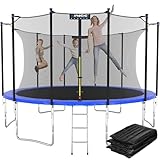 KINETIC SPORTS Trampolin Outdoor 'Salto Plus' Ø 366 cm – TÜV Rheinland geprüft, Komplett-Set für Kinder, USA Sprungtuch, Netz, Randpolster, Leiter – bis 160 kg, Blau