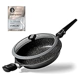 Stoneline Imagination Plus Schmorpfanne 28 cm, hoher Rand, mit abnehmbarem Griff, hohe Pfanne für öl- und fettfreies Braten, antihaft beschichtet mit echten Steinpartikeln, Induktion