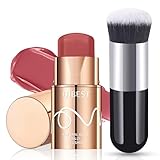 Creme Blush Stick, 3-in-1 Multi Blusher Stick für Wangen Lippen Augen, Leichtes Rouge Beauty Wand, Langanhaltend Waterproof Cream Blush mit Pinsel, Gesicht Rouge für Frauen Natürlichen Look