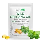 Oregano Öl Kapseln, Oreganoöl 120 Softgels, 165mg Carvacrol, 6000 mg Oreganoöl mit Schwarzsamenöl 200 mg, 120 Weichkapseln ätherische Oreganoöl Kapseln, Immun Unterstützung (120 Softgels)