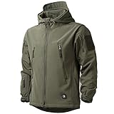 MakingDa Wasserdichte Herren-Jacke, lässiger Kapuzenmantel, Softshell-Fleece-gefüttert, Laufjacken, taktische Militärjacke, Arbeit, Angeln, Jagd, Klettern, grün, L