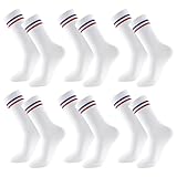Yamitora 6 Paar Unisex Sportsocken, 39-44 Tennissocken Soft Baumwollsocken Stripes Retro Laufsocken, Wadenmitte Socken Herren Damen Teenager Freizeit Und Sport