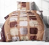 Heubergshop 2-teilige Seersucker Bettwäsche 155x220cm und 80x80cm - Kariert Karo Braun - Bettgarnitur aus 100% Baumwolle, bügelfrei (EW-396/5)