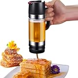 Edteanu Honigspender 9 OZ Honigspender Glas, Honigspender Tropffrei Glas 300 ML Sirupspenderglas mit Henkel für Honig, Sirup, Ahornsirup, Marmelade, Kaffee und Tee, Schwarz