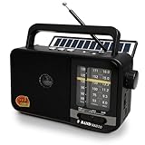 Bluetooth Radio Klein mit Solarzelle und 1200mAh-Batterie, AM/FM/SW Empfänger mit 8W Lautsprecher/TWS/USB/TF, Kofferradio Küchenradio für Camping, Notfälle und Outdoor (Black)
