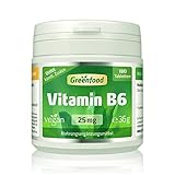 Greenfood - Vitamin B6-25 mg - Hochdosiert - 180 vegane Tabletten - Gut für die Bildung roter Blutkörperchen und zur Verringerung von Müdigkeit - Ohne künstliche Zusätze und ohne Gentechnik