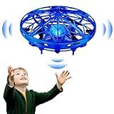 UFO-Drohne für Kinder, Mini-Flugdrohne mit LED-Lichtern, handgesteuerter RC-Quadcopter, Infrarot-Induktionsflugzeug im Freien, Geschenke für Jungen und Mädchen（Blau）