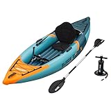 Bestway Hydro Force Kajak-Set Surge Elite X1 312 x 94 x 30 cm, 1 Person, bis 130 kg, 3 Luftkammern, Wildwasser, TriTech-Material, Verstellbarer Sitz, 2 abnehmbare Finnen, Ruder, Pumpe, Rucksack